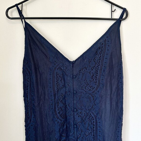 NWT Lulus Zahria Navy Blue Lace Button Front Midi Dress - Size Large - Picture 5 of 10
